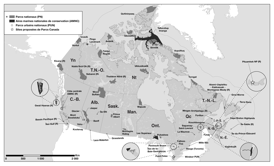 Figure 5.4 : Réseau actuel et proposé de Parcs Canada
